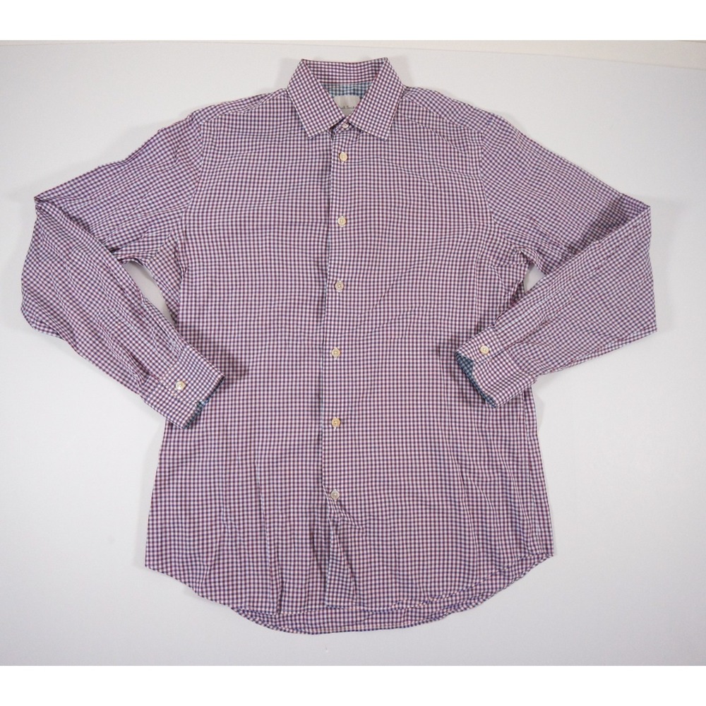 Paul Smith Shirt Mens 15.5" Purple Button Up Long Sleeve Gingham Check Business